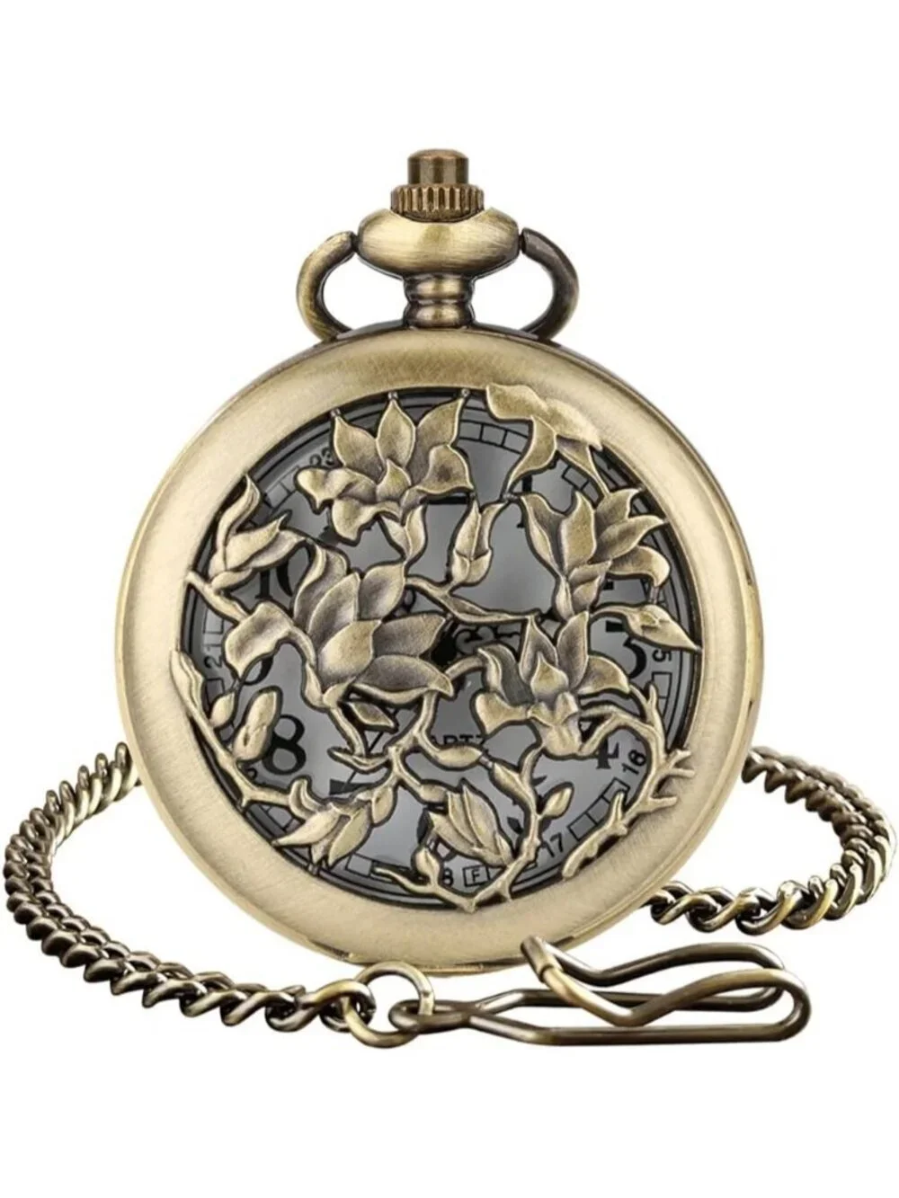 Men's White Vintage Chain Quartz Bronze Vines Necklace Halloween Pocket Watch